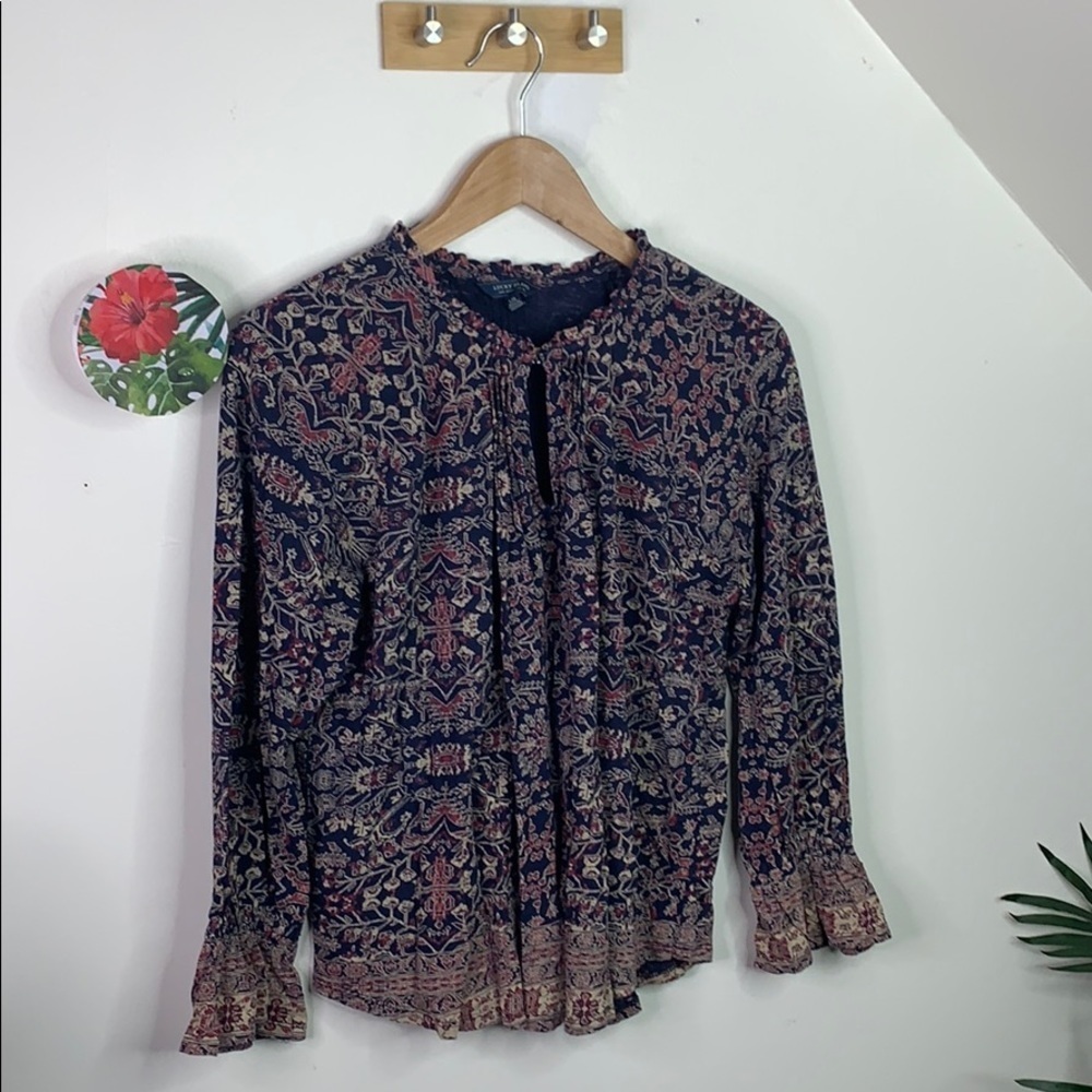 Lucky Brand Boho Hippie Peasant Blouse Top L